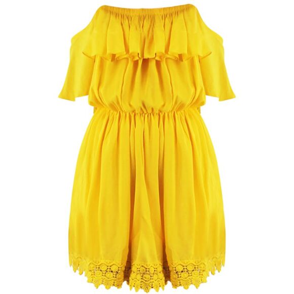 Yellow Strapless Off The Shoulder Dress With Lace Trim - Picture 1 of 8